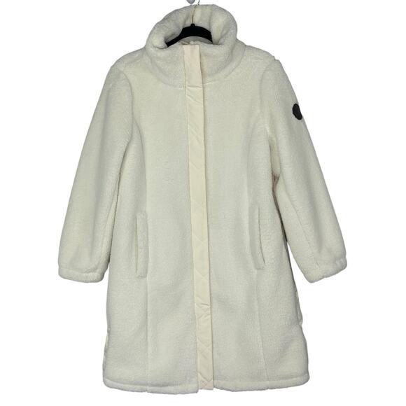 T By Talbots Cozy Sherpa Coat Long Neutral Minimalist Ivory Size MP Petite - Picture 2 of 6